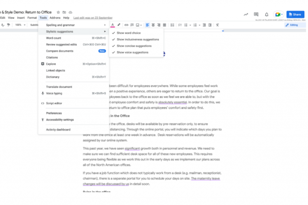 The new purple squiggle in Google Docs flags ‘potentially inappropriate words’