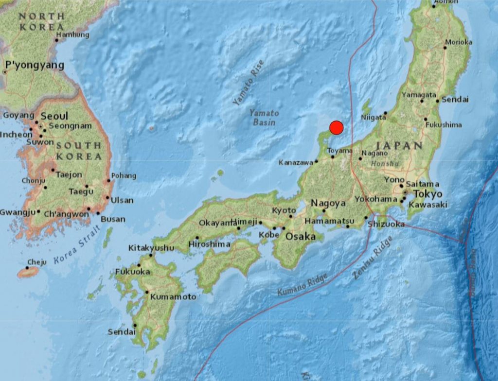 Quake Hits Off of Japan’s Ishikawa Prefecture