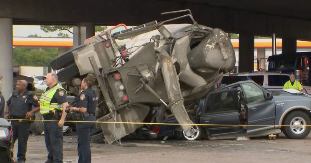 22-month-old child killed in Texas when cement truck falls from overpass onto vehicle