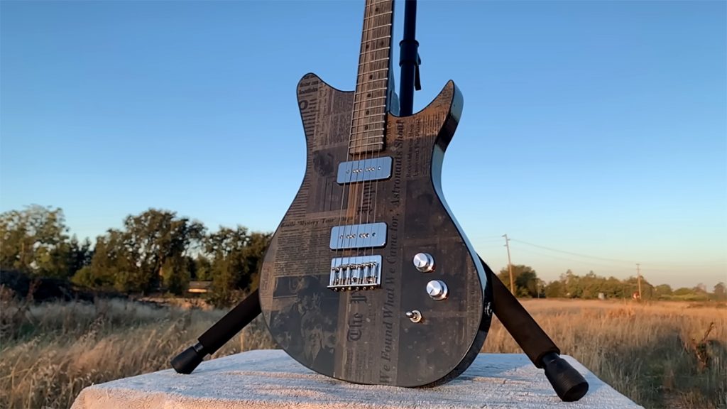 Burls Art unveils his best build to date – a guitar crafted almost entirely from newspaper
