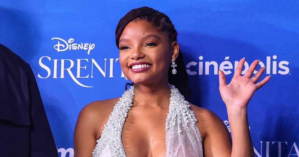 Halle Bailey Continues Her Mermaidcore Streak in a Plunging Pearl-Covered Gown