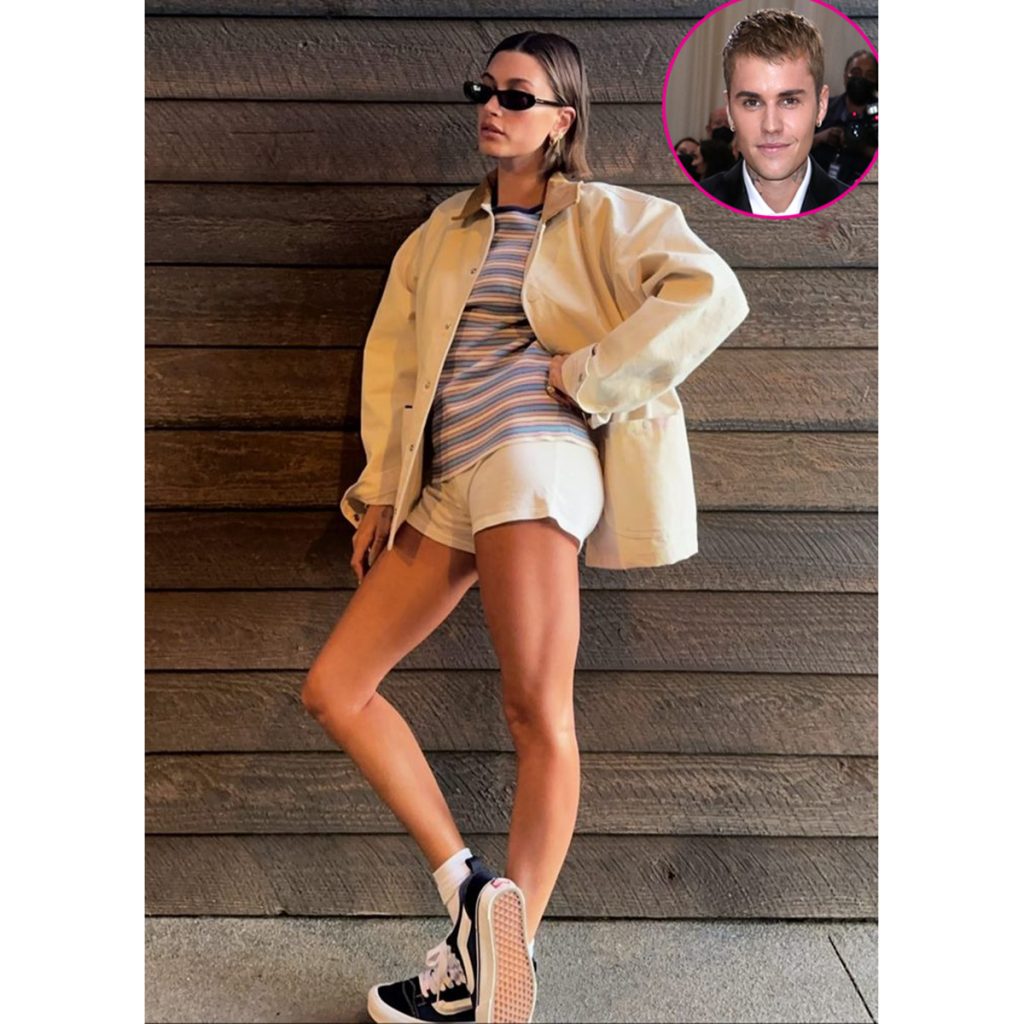 Hailey Bieber Creates a Look Using Justin’s Clothes: ‘From Husband’s Closet’ 
