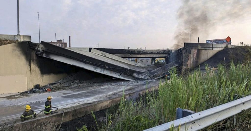 Section of heavily traveled I-95 collapses in Philadelphia after tanker truck catches fire
