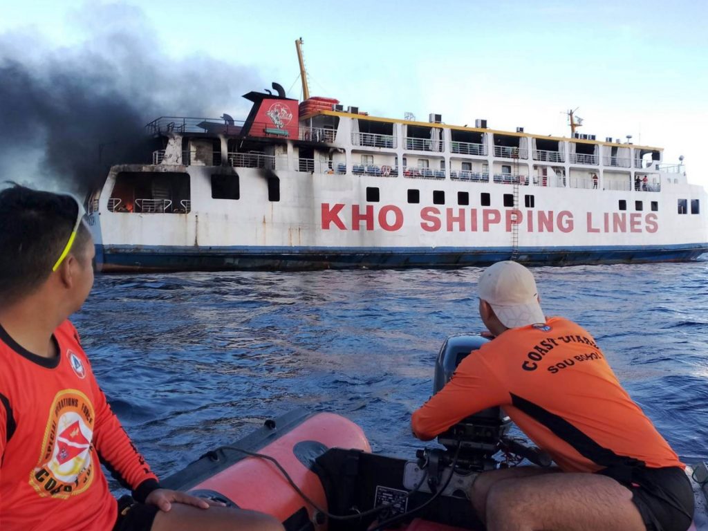 Philippine ferry with 120 people on board catches fire at sea